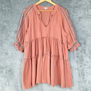 Womens Dress Small Boho Tiered Peasant Hippie Prairie Embroidered Gauze Festival